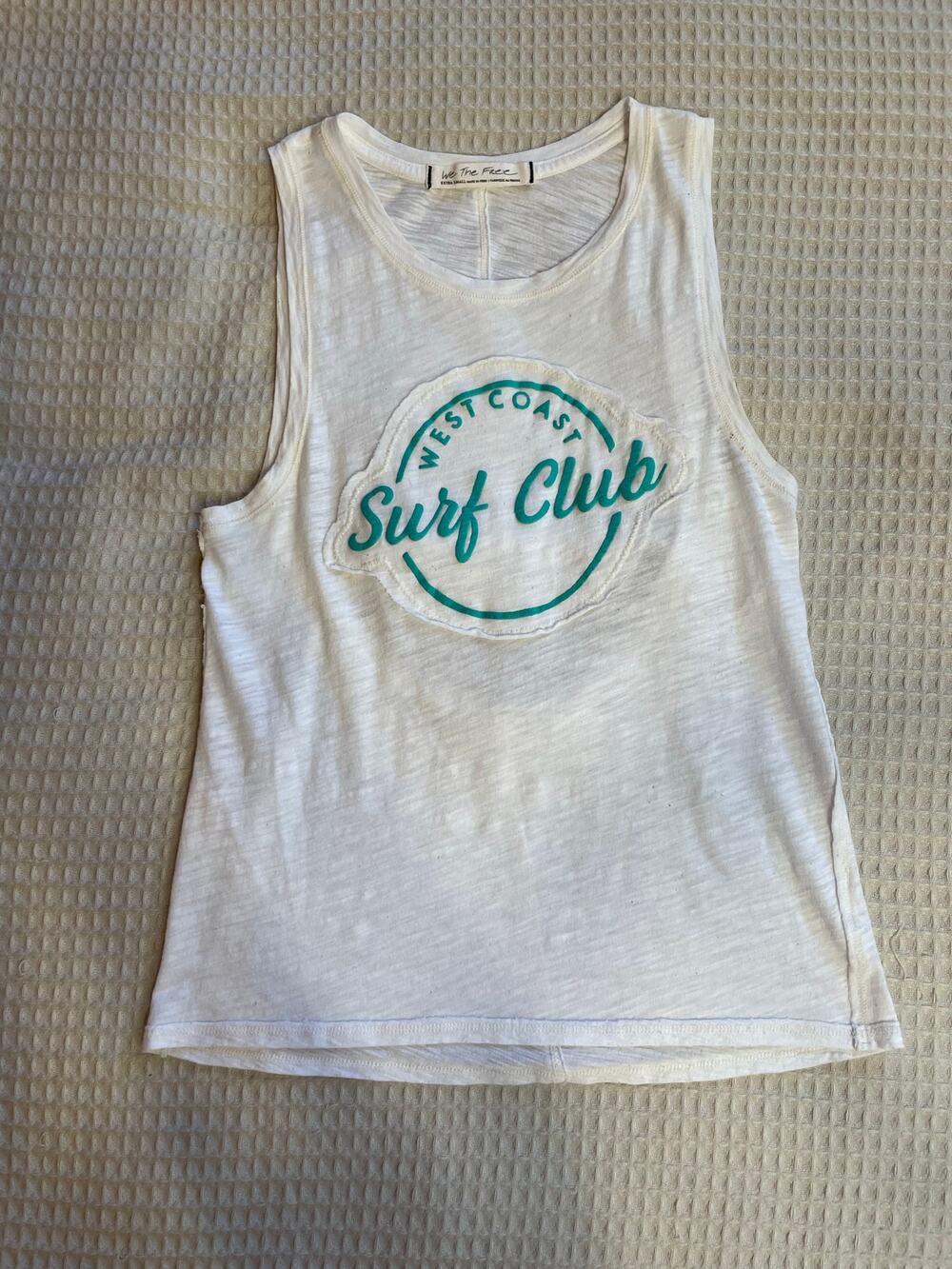 Free People “West Coast Surf Club” White Graphic Tank W/ Keyhole Back Size XS